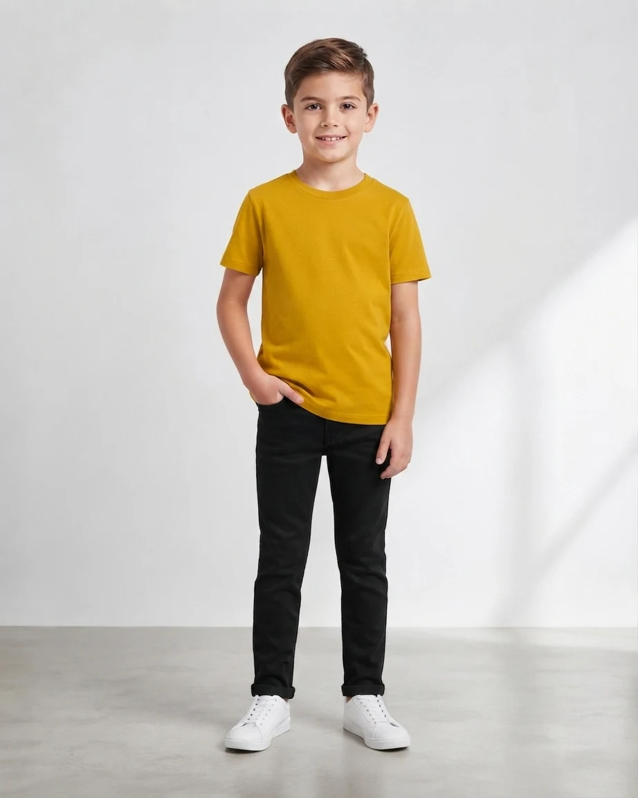 100% Cotton Plain T-Shirt for Kids – Mustard