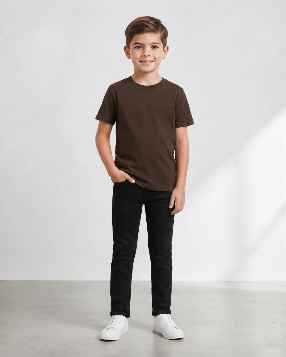 100% Cotton Plain T-Shirt for Kids – Brown