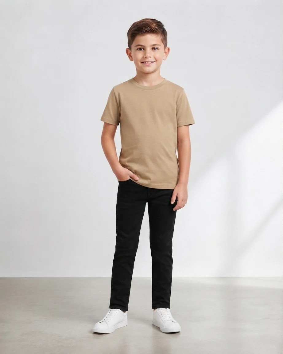 100% Cotton Plain T-Shirt for Kids – Beige