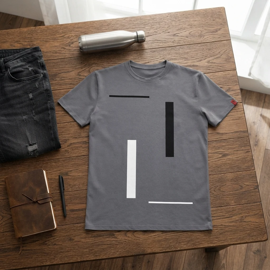 Graphic Printed Tee – Lines Flatlay