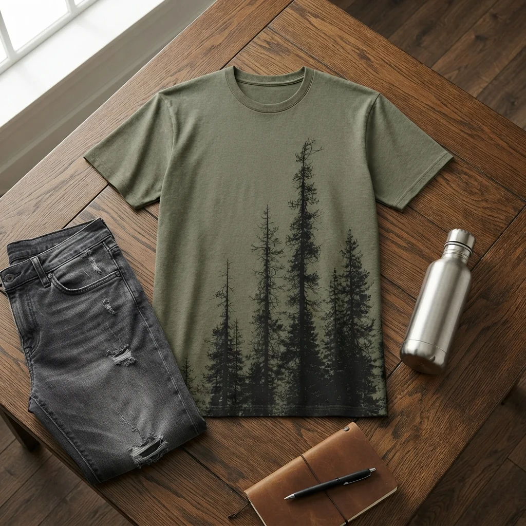 Graphic Printed Tee – Trees Flatlay