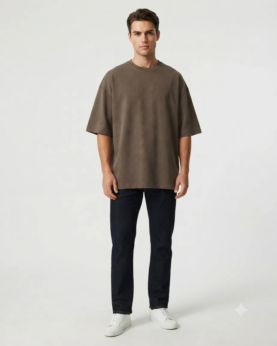 Plain Drop Shoulder Oversized Tee – Brown