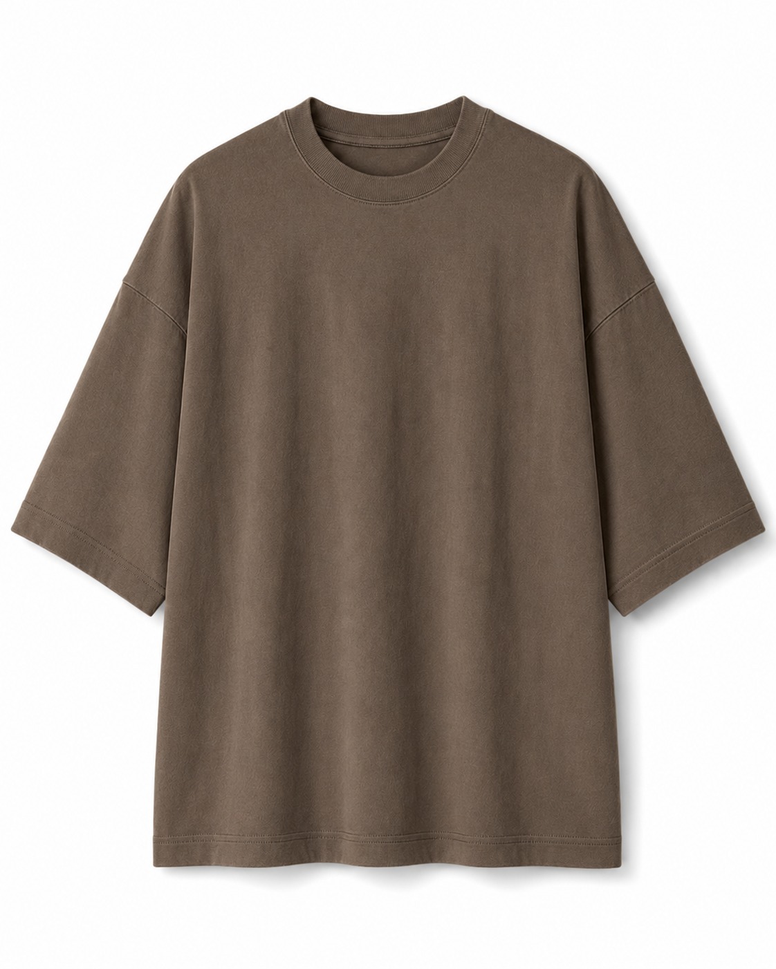 Plain Drop Shoulder Oversized Tee – Brown Flatlay