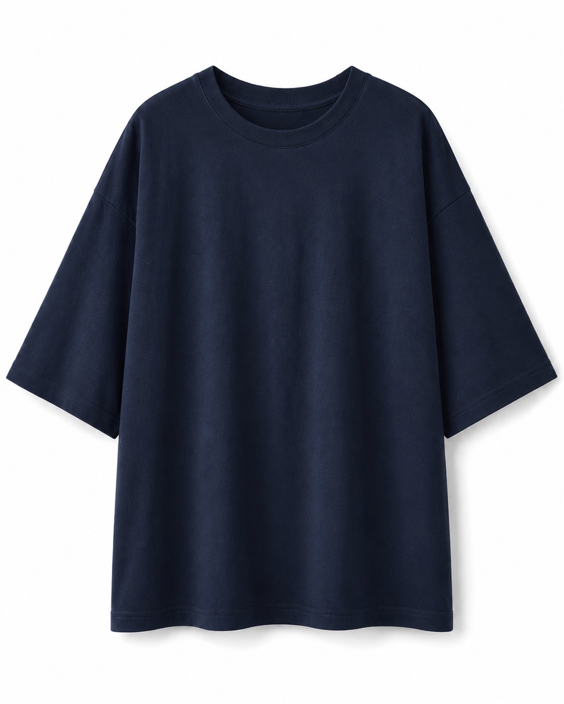 Plain Drop Shoulder Oversized Tee – Navy Flatlay