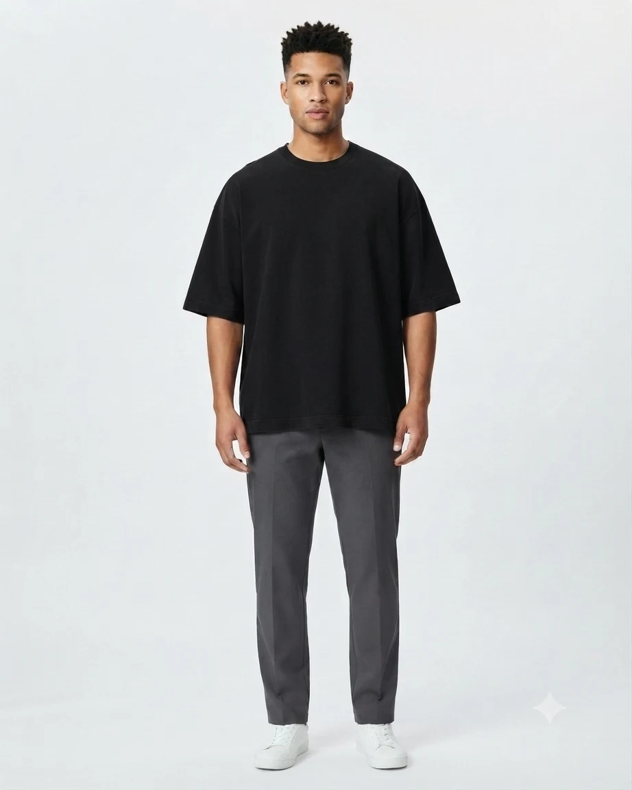 Plain Drop Shoulder Oversized Tee – Black