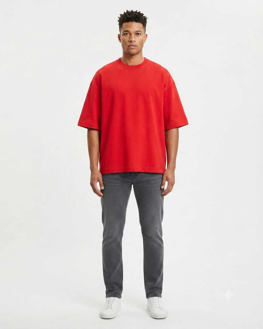 Plain Drop Shoulder Oversized Tee – Red