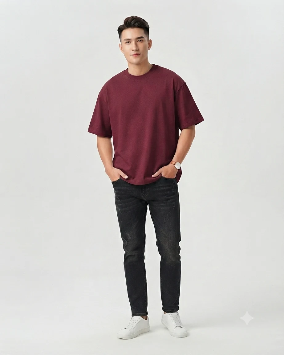 Plain Drop Shoulder Oversized Tee – Maroon