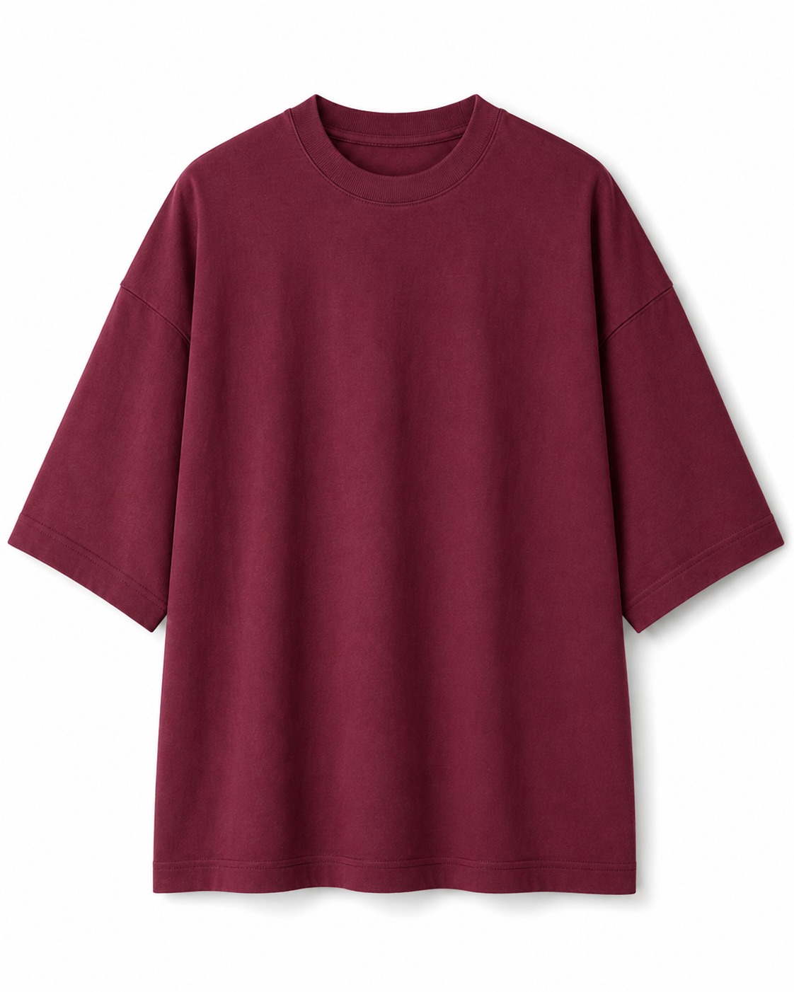 Plain Drop Shoulder Oversized Tee – Maroon Flatlay