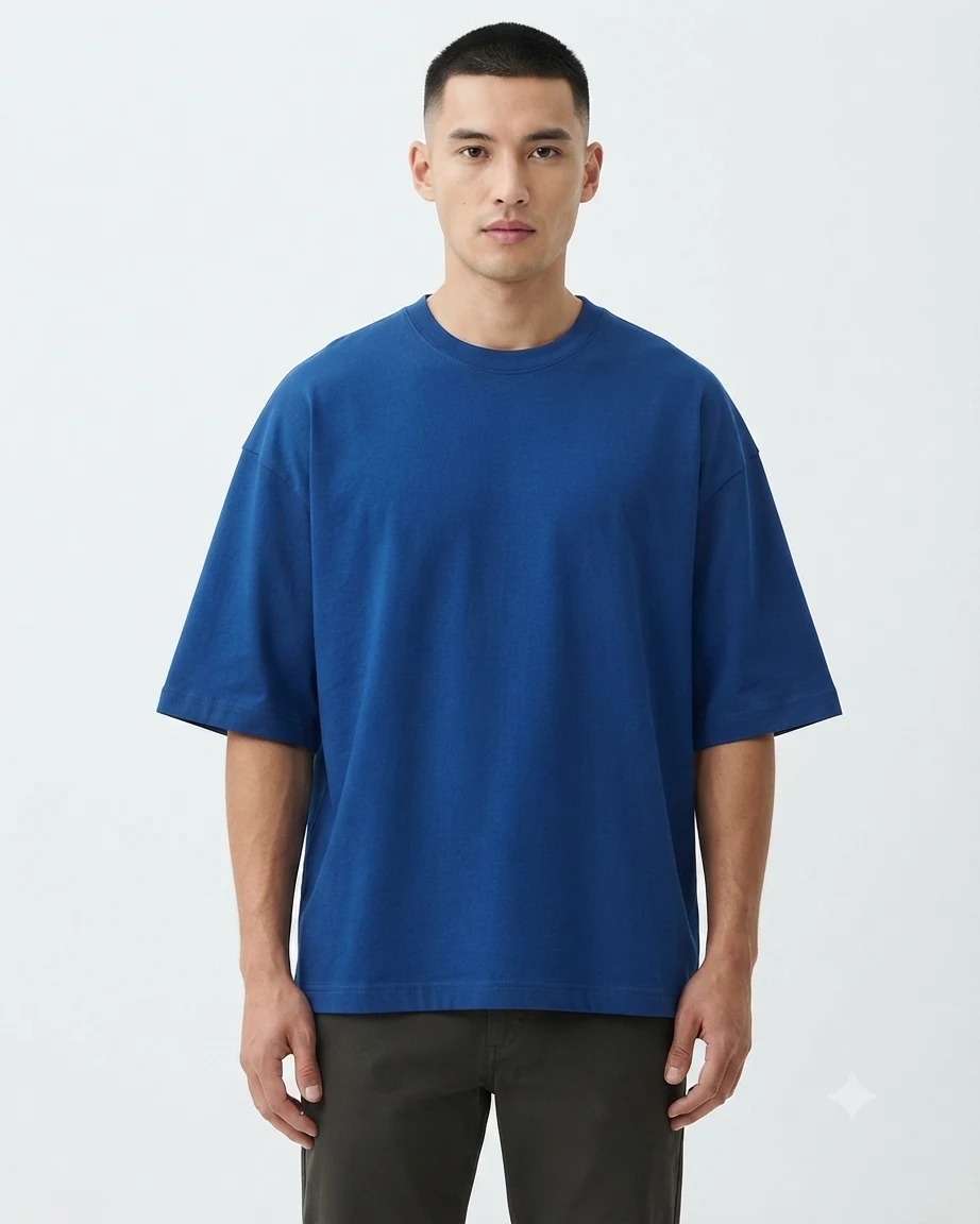 Plain Drop Shoulder Oversized Tee – Blue