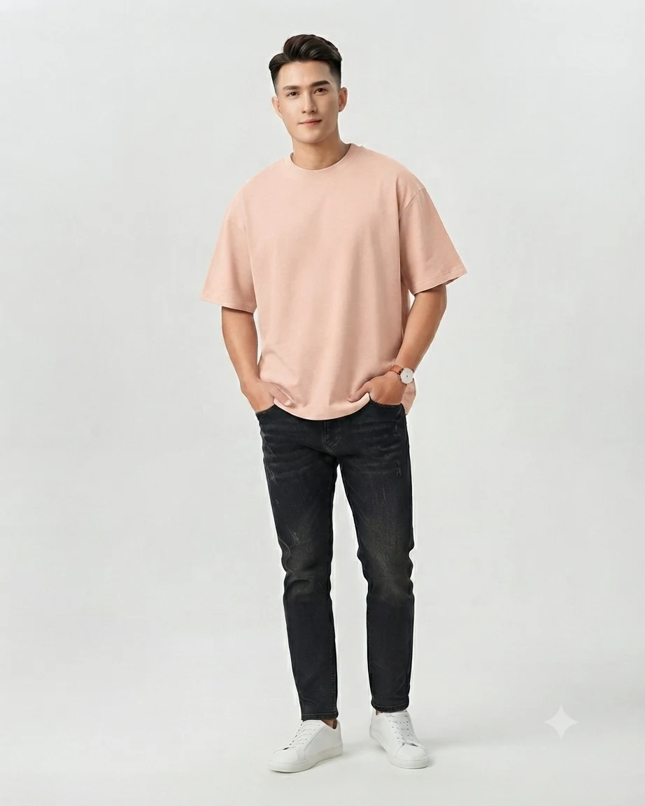 Plain Drop Shoulder Oversized Tee – Pink
