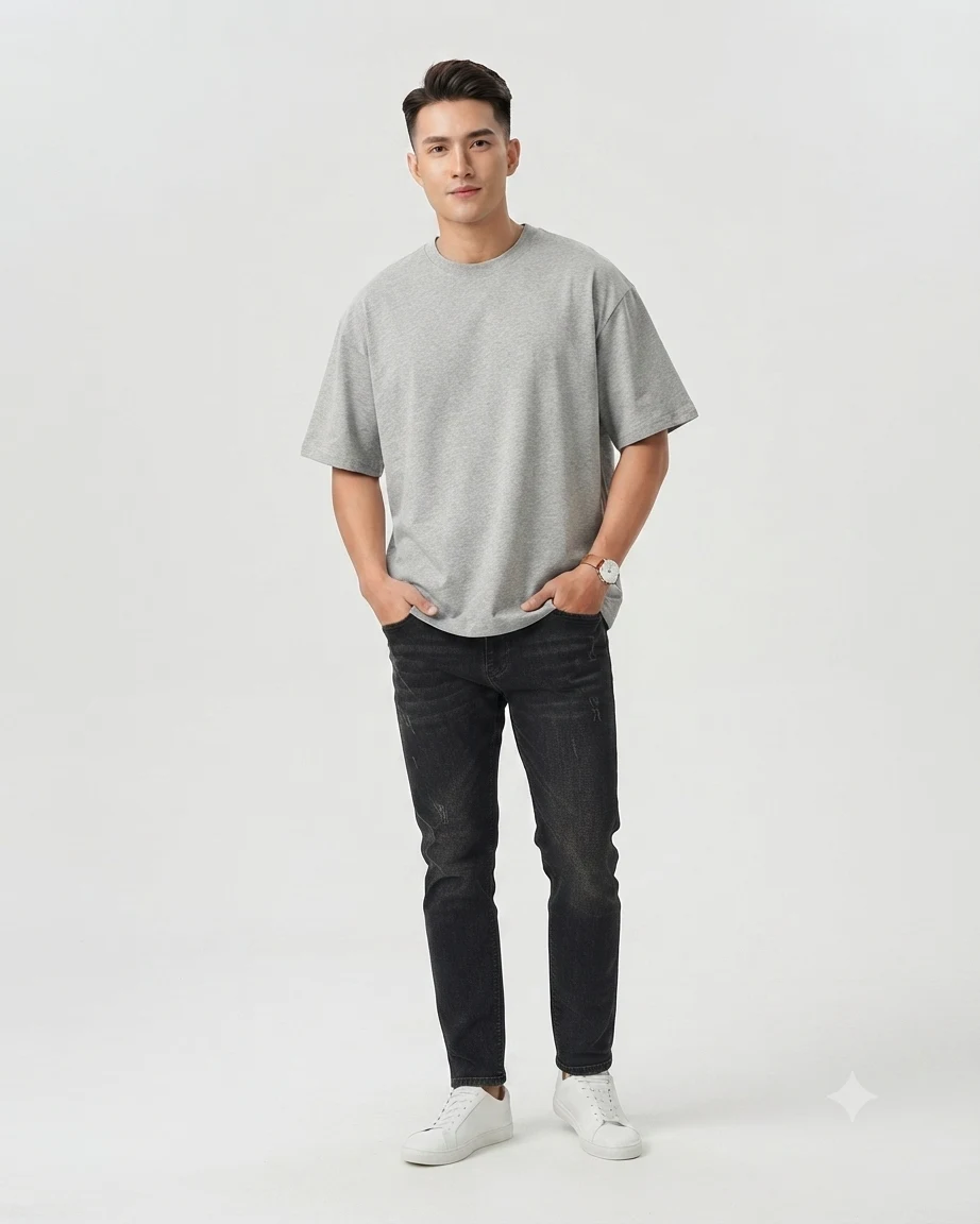 Plain Drop Shoulder Oversized Tee – Grey