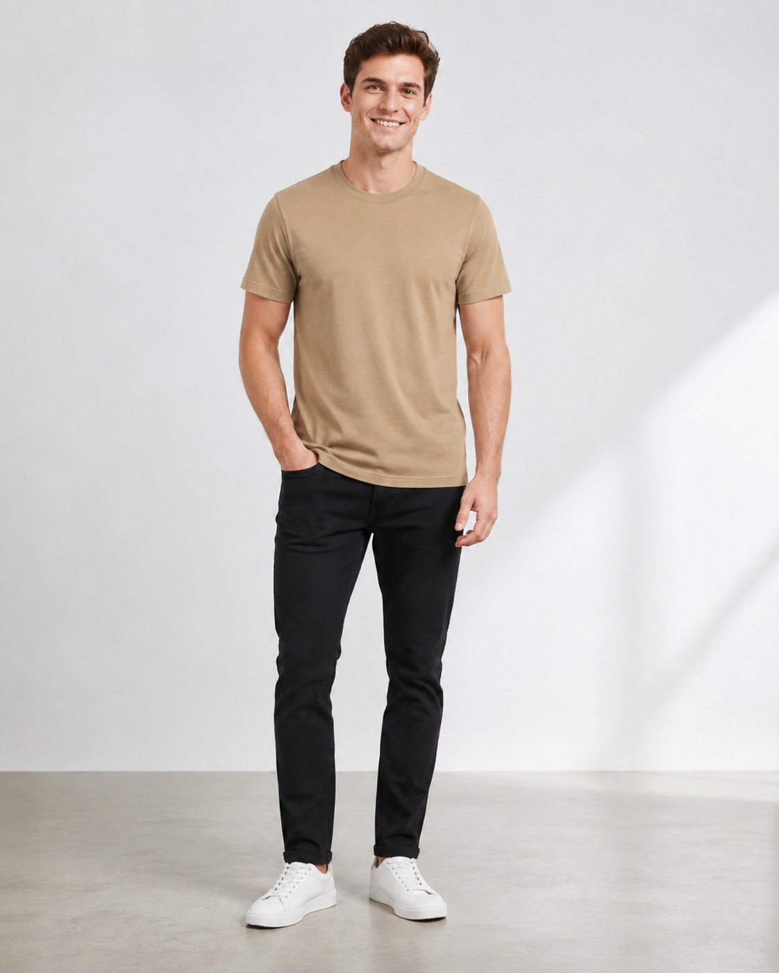 100% Cotton Plain T-Shirt – Beige